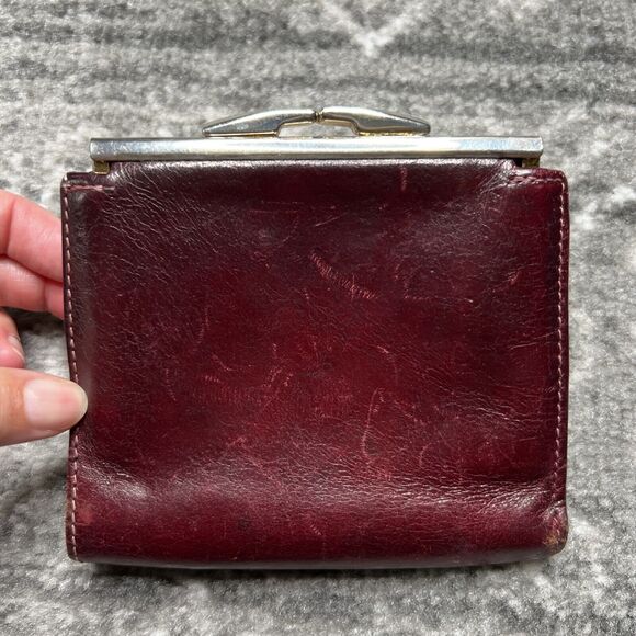 Bosca Vintage Kiss Lock Wallet Card Holder Mahogany Leather 4.5" x 4" USA - Picture 3 of 10